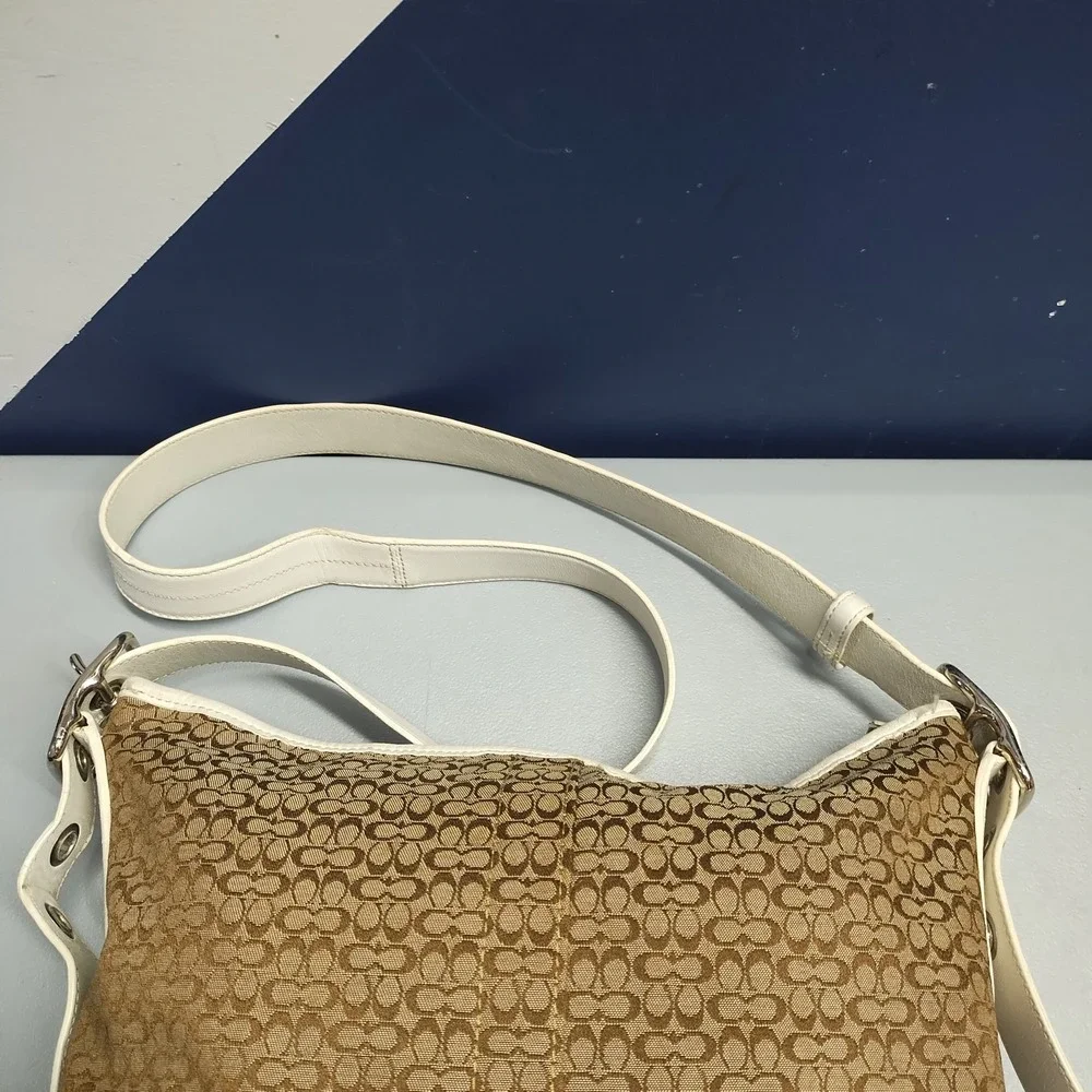 Coach Signature Shoulder Bag Women Multi Printed Leather Canvas Detachable Strap
